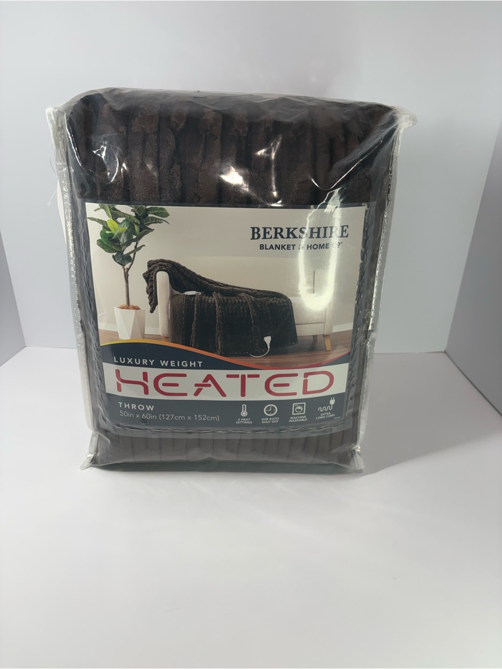 Berkshire Heated Throw Electric Blanket Brown 50x60 Luxury Weight NIB 4 Heat